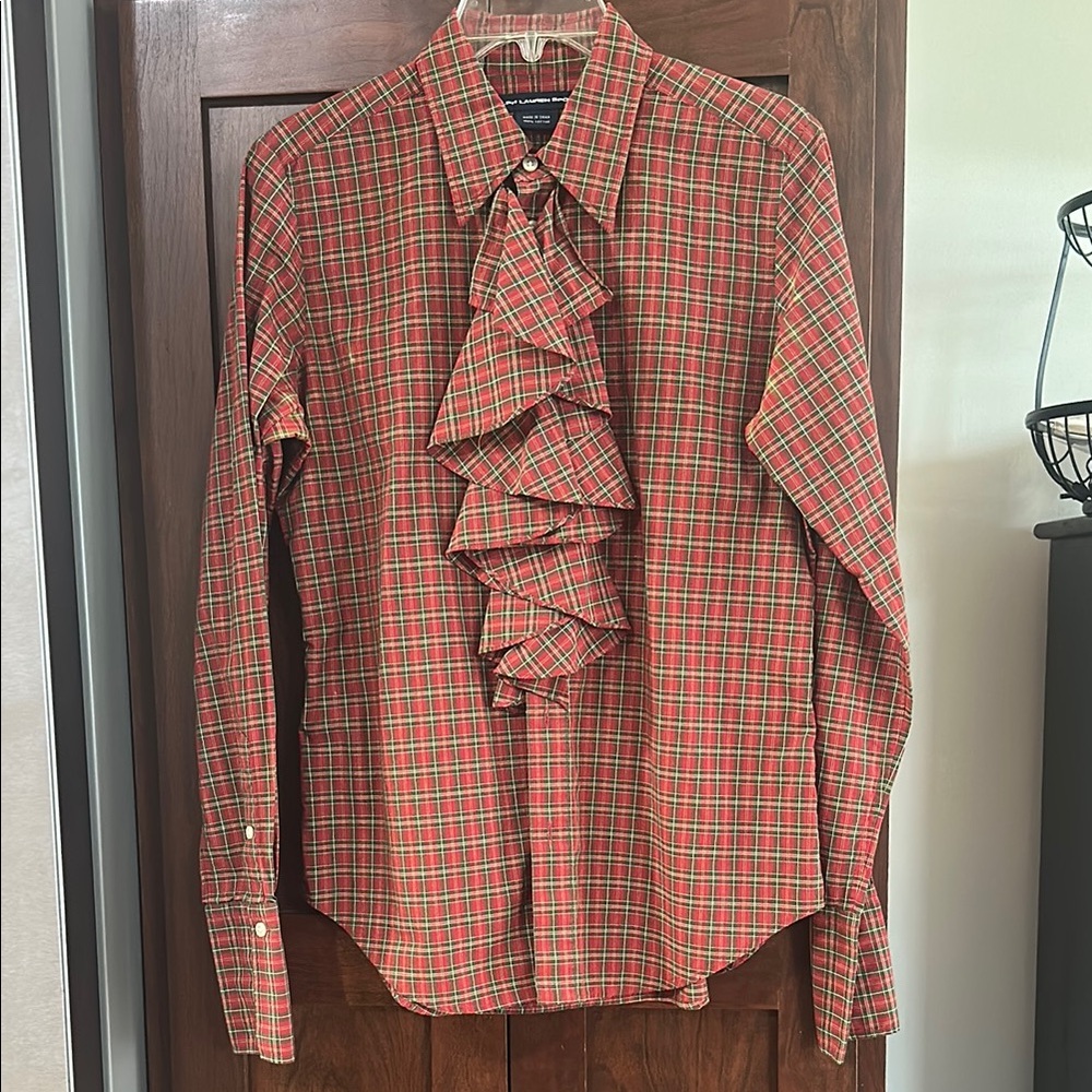 USED LIKE NEW Women's Red Plaid Ruffle Blouse